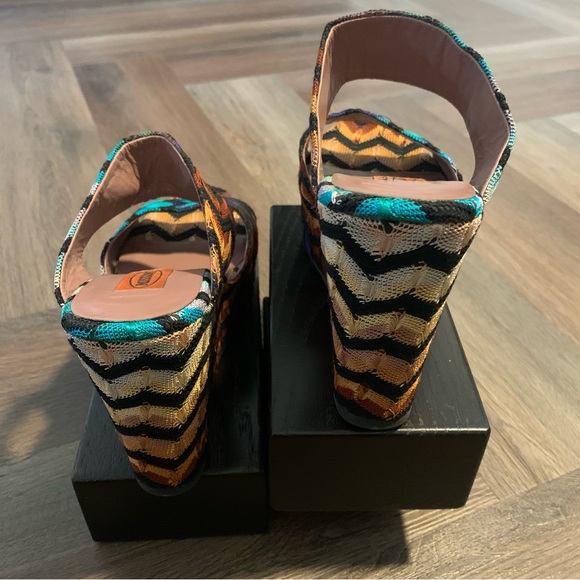 37.5 | Missoni Classic Zigzag Fabric Wedges | Jewel Tones Slides - Picture 7 of 10